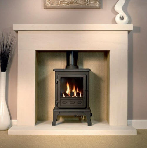 AXON DURRINGTON LIMESTONE FIREPLACE WITH REEDED LIMESTONE CHAMBER
