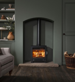 Arada M Series Steel Wood Burning Ecodesign Widescreen Stove with optional 77mm feet