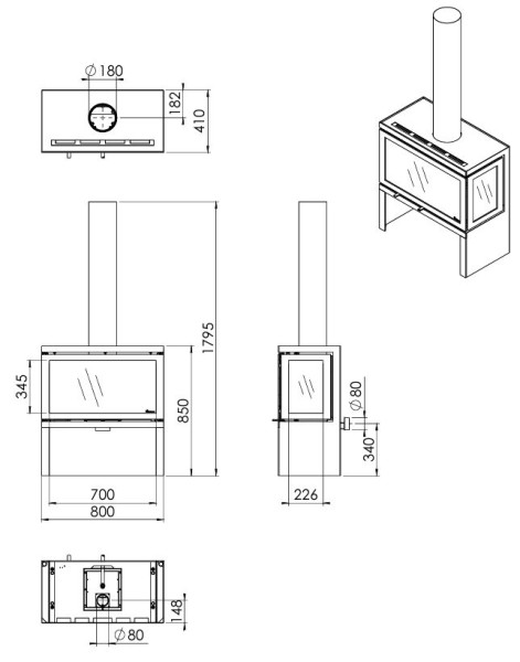 Dik Geurts Vidar Triple Large 8.0kW Wood Burning Ecodesign Logstore Stove