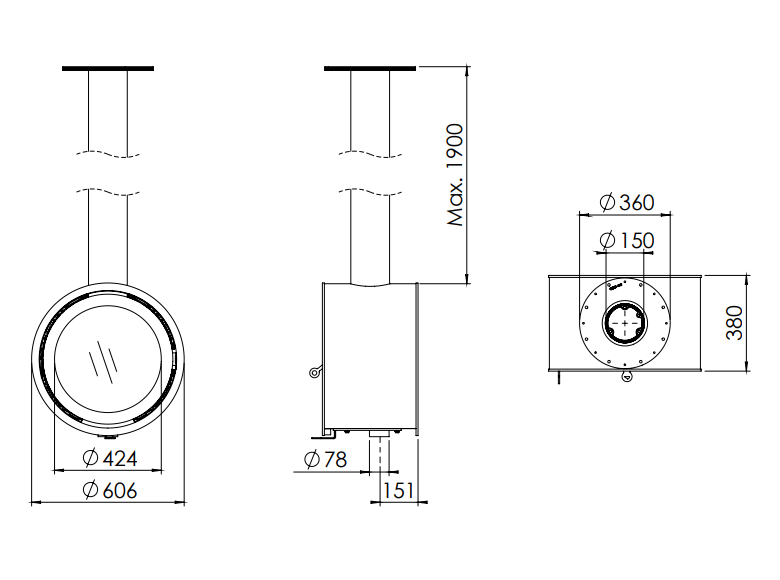 Dik Geurts Odin 6.7kW Fixed Suspended Wood Burning Ecodesign Stove